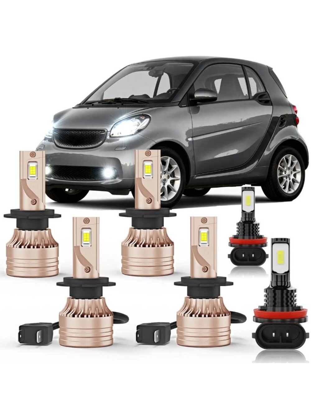 LED Car Light Bulb 4 H7 Bulbs Headlight & Fog Light Combo Super Brightness